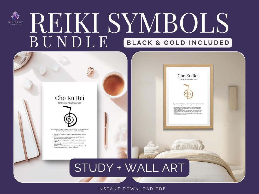 Reike Letters Reiki Symbols Printable Bundle | Black Study Guide + Gold Wall Art PDF ...