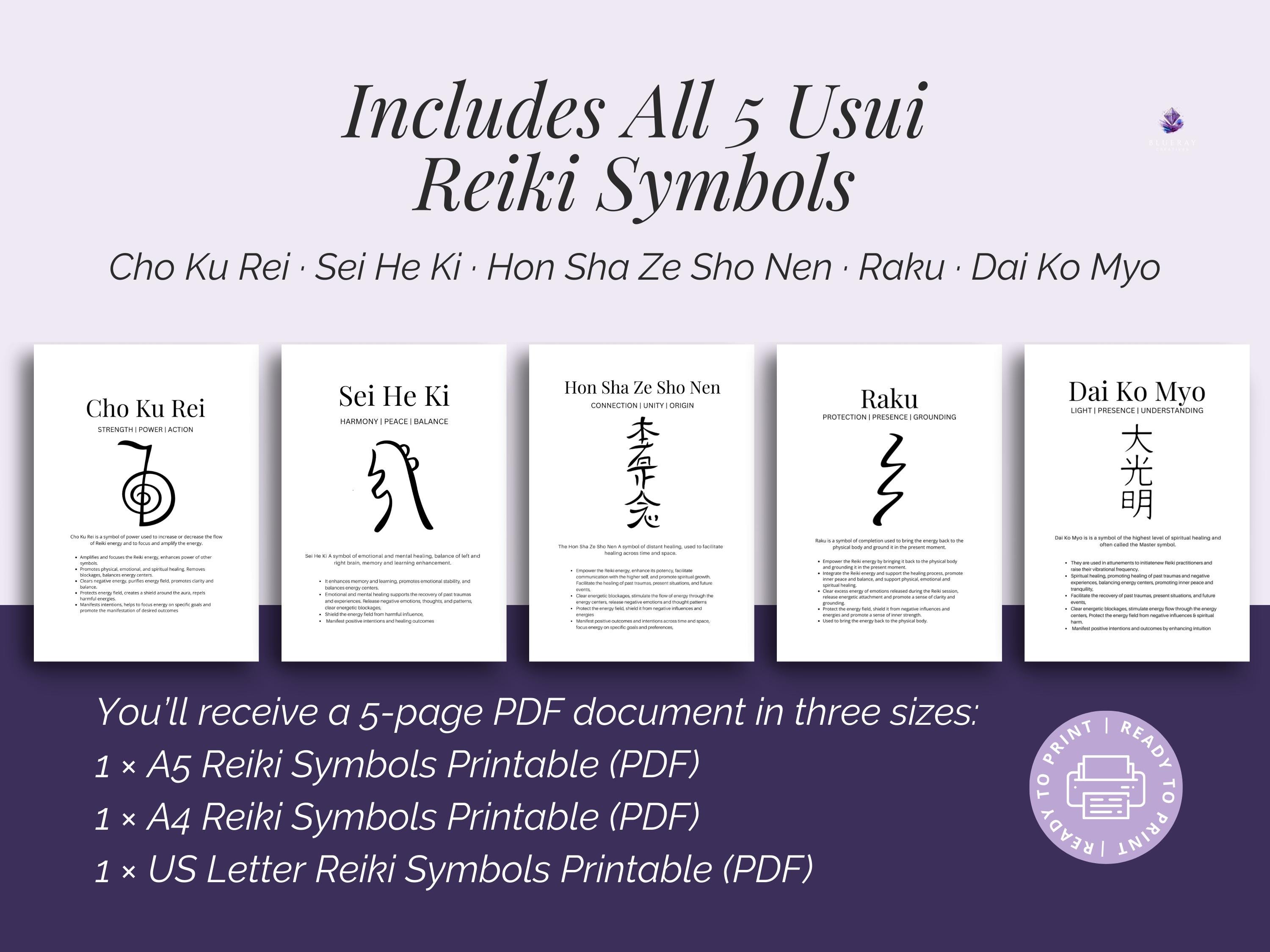 Reike Letters Reiki Symbols Guide Printable | Usui Reiki Wall Art & Teaching Handout ...