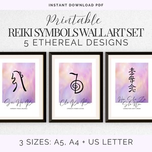 Reiki-symbolen muurdecoratie set | Etherische Reiki printbare posters | Spirituele genezing kamerdecoratie | Cho Ku Rei, Sei He Ki, Dai Ko Myo PDF