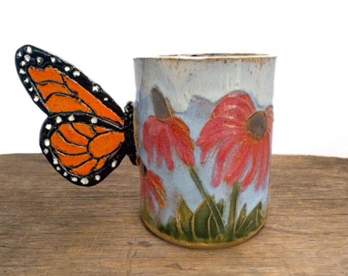 Monarch Butterfly sculpted Mug Handmade
