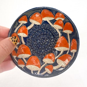 Orange Cap lots of Mushrooms Garlic Grater handmade