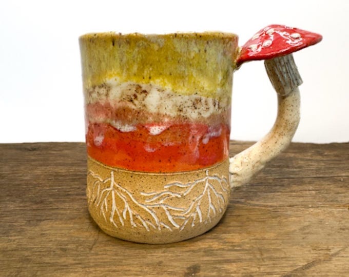 Red Cap Amanita Mushroom Mycelium Mushroom Mug Handmade