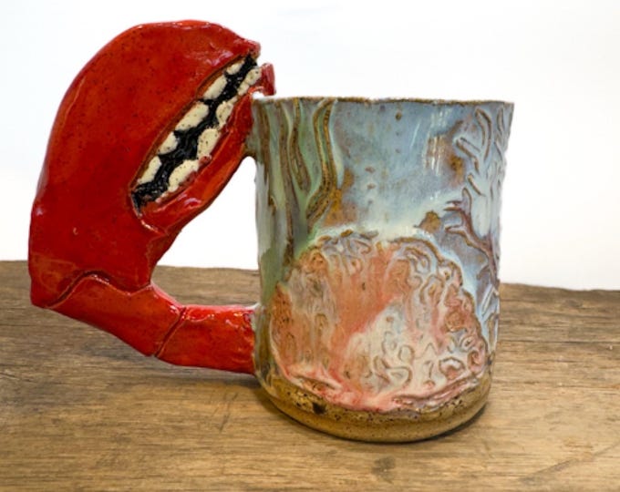 Lobster Claw sculpted Mug Handmade