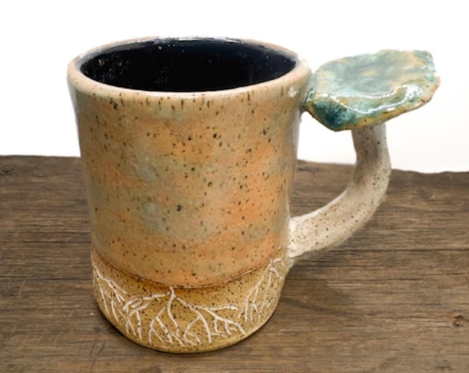 Green Russula virescens Mushroom Stripe Mug Handmade