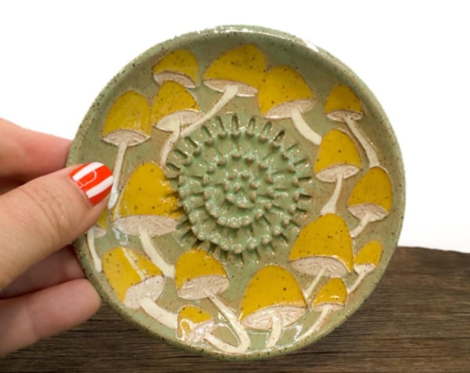 Yellow Cap Lots of Mushrooms Garlic Grater handmade