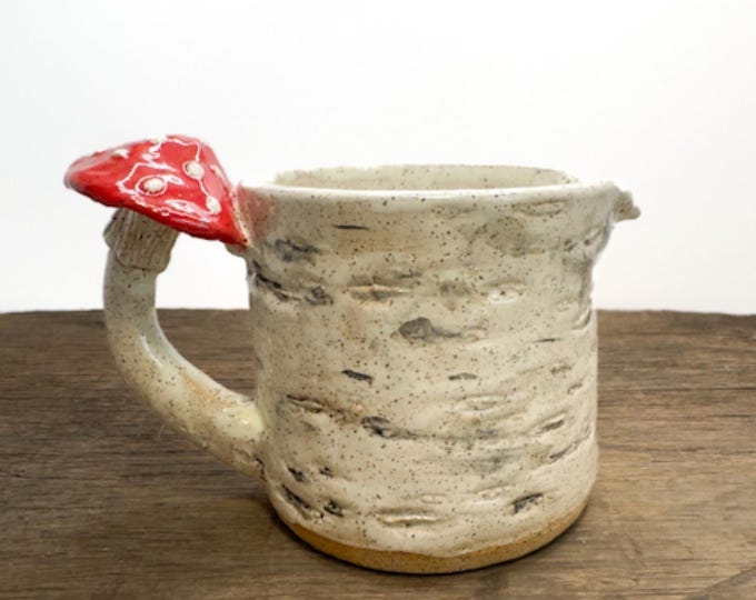 Amanita Mushroom Handle Birch Gravy or Salad Dressing Boat