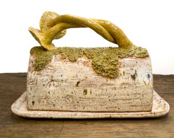 Birch Chanterelle Mushrooms and Moss Butter Dish handmade