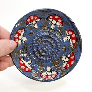 Blue Rustic Fairy Ring Fly Agaric Mushroom Garlic Grater handmade
