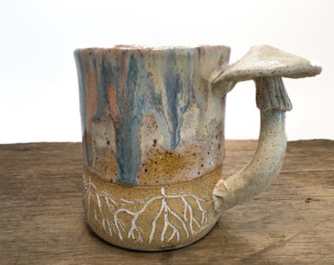 Drippy Mycelium Death Angel Mushroom Mug Handmade