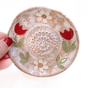 Folk Art Tulips Cream Garlic Grater handmade