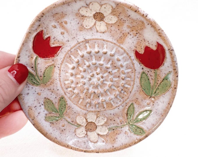 Folk Art Tulips Cream Garlic Grater handmade