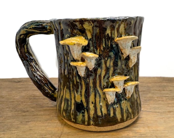 Turquoise with Yellow Oyster Mushroom Mug Handmade