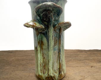 Green Meld Mushrooms Ceramic Vase handmade