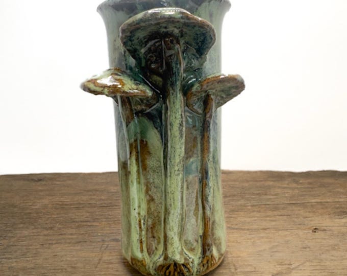 Green Meld Mushrooms Ceramic Vase handmade