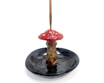 Fly Agaric Mushroom with shiny bottom  incense burner and trinket dish