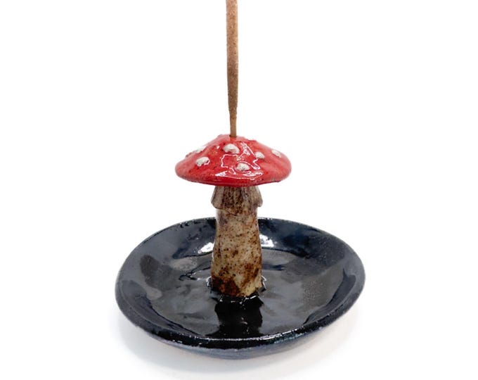 Fly Agaric Mushroom with shiny bottom  incense burner and trinket dish