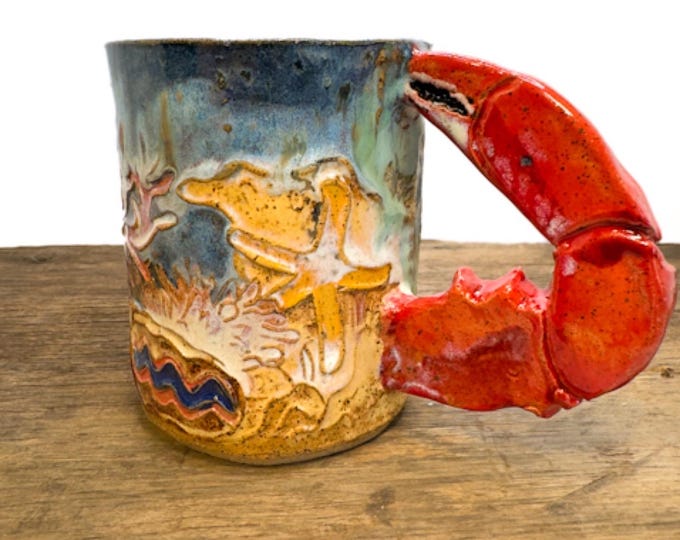 Red Crab Leg Coral Ocean sculpted Mug Handmade