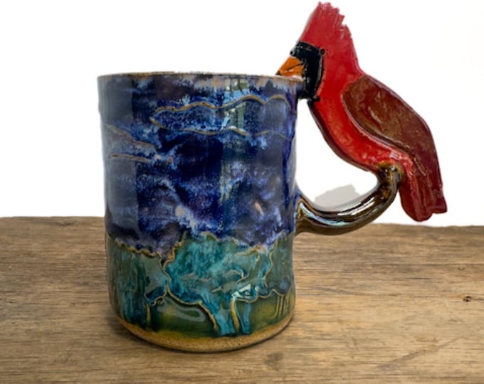 Cardinal Bird Mug Handmade