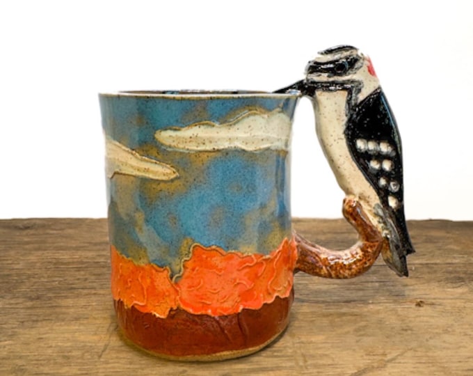 Pecky Woodpecker Bird Ceramic Mug Handmade