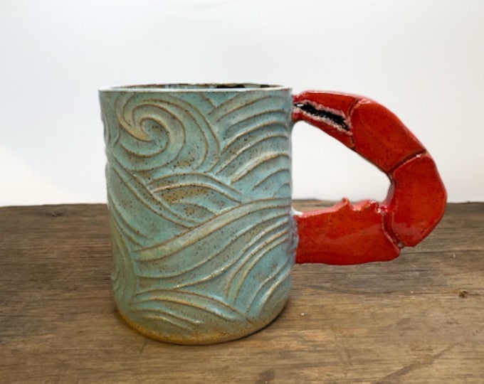 Red Crab Leg sculpted Mug Handmade