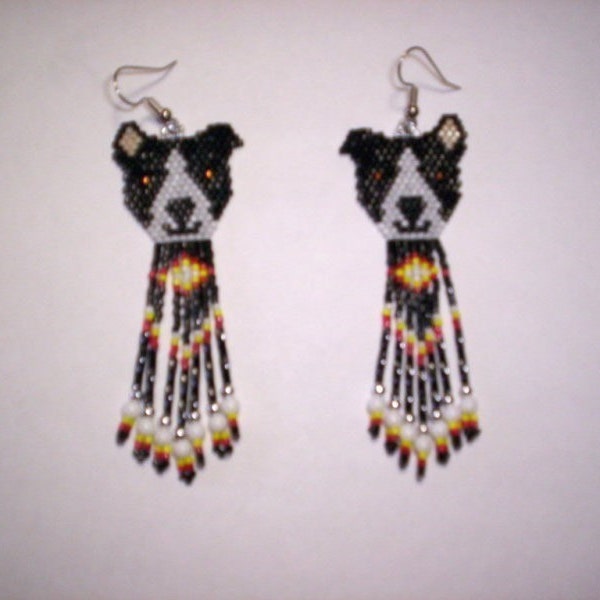 Brick Stitch Smiling Pit Bull Puppy Delica Seed Beading Fringe PDF E-File Earring Pattern-172
