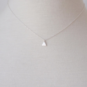 Puede incluir: Un collar de plata con un pequeño colgante triangular.