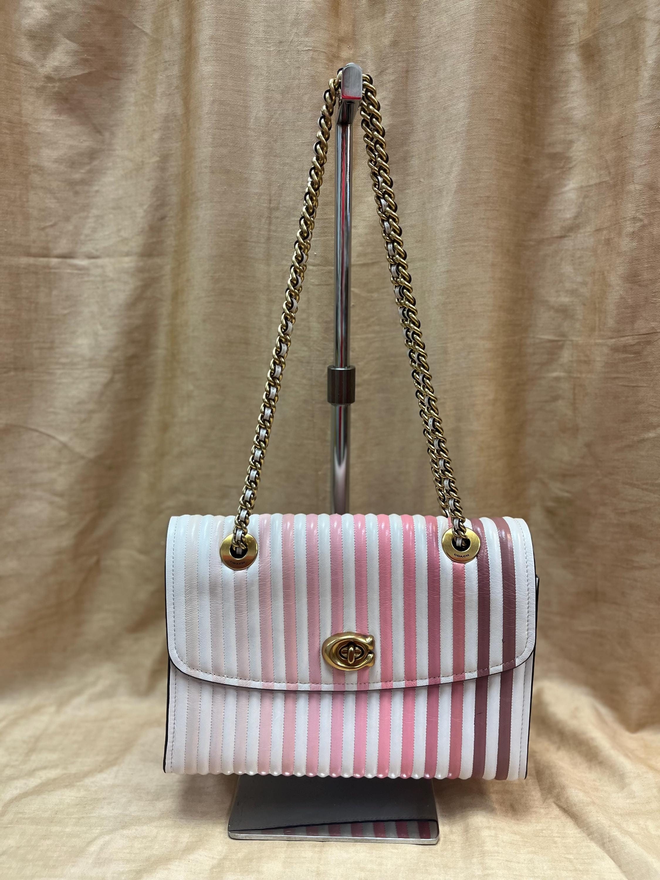 Vintage Coach Pink Stripe Purse With Chain Handles Retail 450