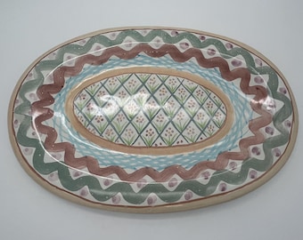Authentische Vintage Mackenzie Childs "Heather" Pattern Victoria und Richard Large Oval Servierplatte 1988