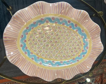Vintage Authentic Mackenzie Childs "Summer Frock" Pattern Victoria and Richard Large Platter 1996