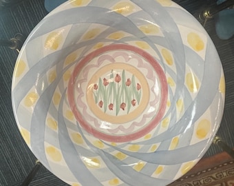 Authentische Vintage Mackenzie Childs "Aaslmeer" Tulip Mittelstück/große Schüssel 14 1/4 "1994