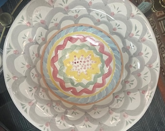 Vintage Authentic Mackenzie Childs "Stoke Gabriel" Pattern Centerpiece/Serving Bowl