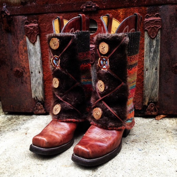 HUGs Fair Isle Medallion Boot Sweaters, MUK LUK Style, Boot Accessories, Rustic Wooden Tree Branch Buttons, Comforting Surroundings