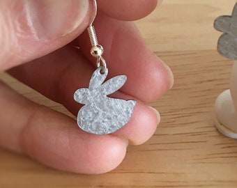 Bunny Earrings, Sterling Silver Ear Wire, Hand-painted and Textured