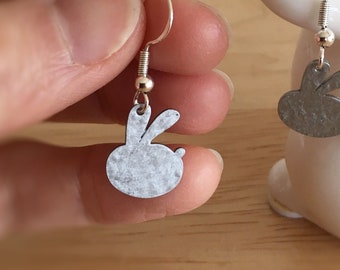 Round Bunny Earrings, Sterling Silver Ear Wire, Hand-painted and Textured