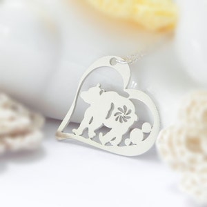 Bear Necklace, Heart, Sterling Silver image 1