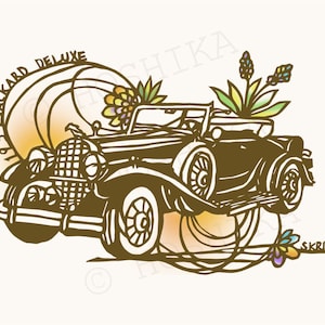 1931 Packard Deluxe, Vintage Car Series, impressões de Kiri-e (arte em papel cortado à mão), conjunto de 6 cartões comemorativos