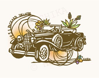 1931 Packard Deluxe, Vintage Car Series, prints of Kiri-e (hand-cut paper art), set of 6 greeting cards