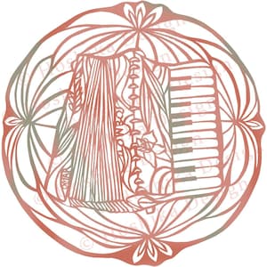 Accordion, Kiri-e Japanese paper-cut style prints (set of 6 greeting cards)