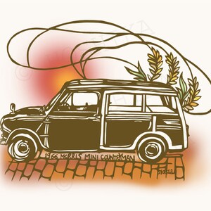 1966 Morris Mini Countryman, Vintage Car Series, impressões de Kiri-e (arte em papel cortado à mão), conjunto de 6 cartões comemorativos