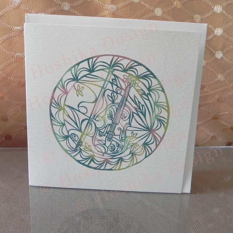 Viola, Kiri-e Japanese paper-cut style prints set of 6 greeting cards image 2
