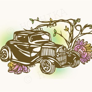 1932 Ford, Vintage Car Series, empreintes de Kiri-e (art papier taill&eacute;s &agrave; la main), jeu de 6 cartes de v&oelig;ux