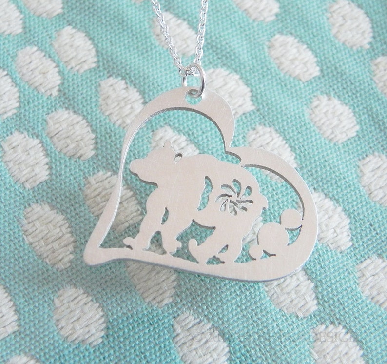 Bear Necklace, Heart, Sterling Silver image 3
