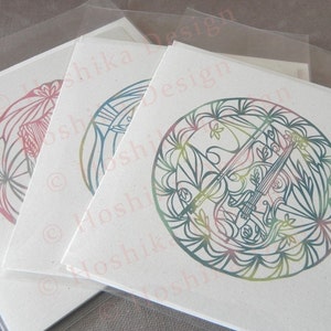 Viola, Kiri-e Japanese paper-cut style prints set of 6 greeting cards image 4