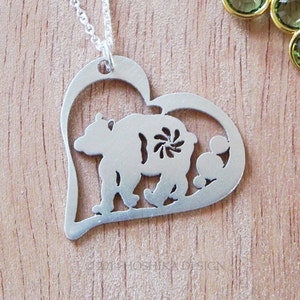 Bear Necklace, Heart, Sterling Silver image 2