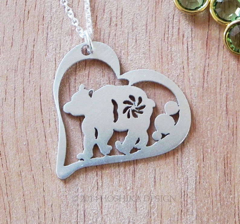 Bear Necklace, Heart, Sterling Silver image 2