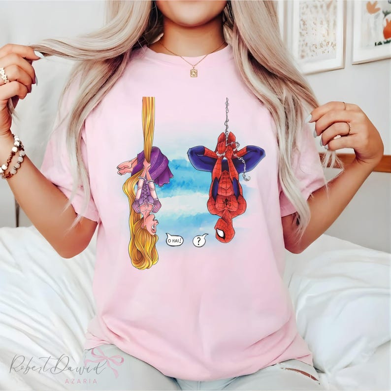 Rapunzel Spiderman Shirt, Funny Disney Marvel Crossover Tee, Cute Princess Hero Graphic, Women Gift, Birthday Shirt, Casual Outfit Bild 3