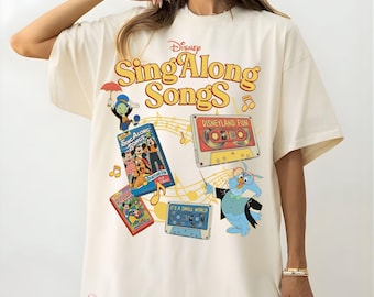 Retro Disney Jiminy Cricket and Professor Owl Sing Along Songs Shirt, Disneyland Fun Its A Small World Cassette Tape, WDW Family Trip Outfit