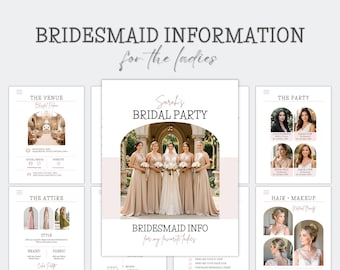 Bridesmaid Information, Wedding Party Guide, Bridesmaids Handbook, Bridal Party Information, Wedding Details | Editable Template | Canva
