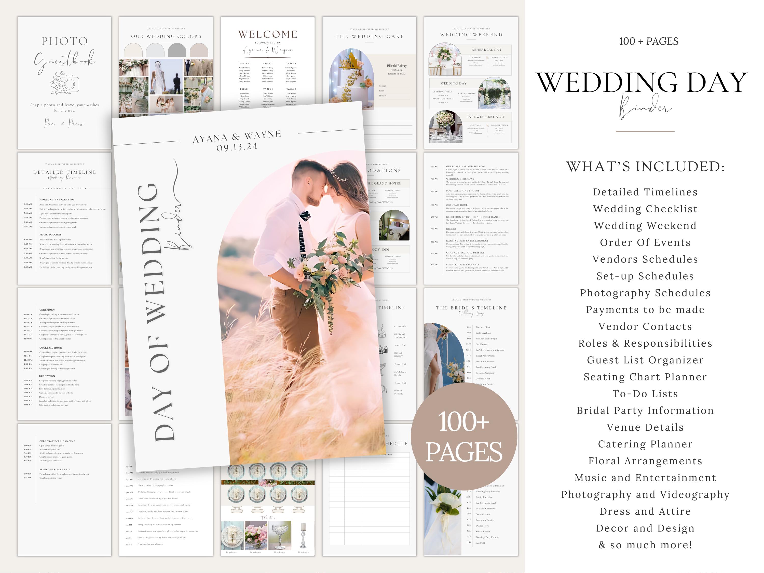 Canva Wedding Planner Template Bundle Itinerary, Dayof Binder