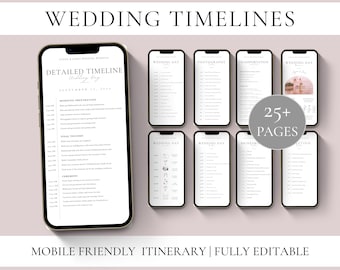 Modèle de chronologie de mariage | Mobile et format lettre US | Impression numérique conviviale | Programme modifiable du jour du mariage